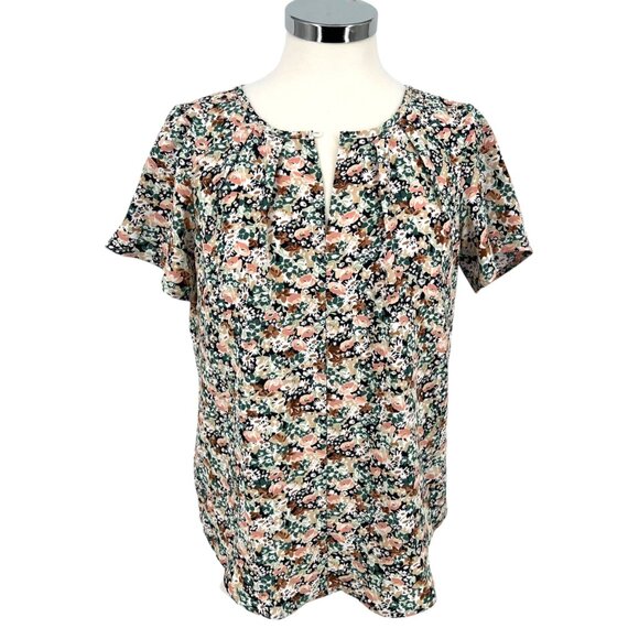 41 Hawthorn Floral Short Sleeve Split Neck Top Multicolor Size Petite Small NWT - Picture 1 of 11